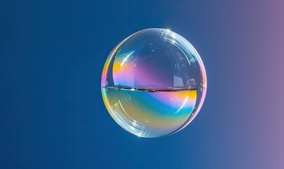  a soap bubble floating in the air with a blue background.  generative ai