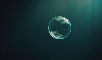  a glass ball floating in the air with a dark background.  generative ai