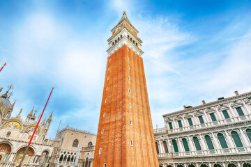 Spectacular cityscape of Venice with San Marco square with Campanile and Saint Mark's Basilica.