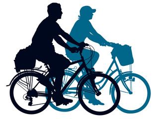 Cycling people on a summer trip. Vector illustration.