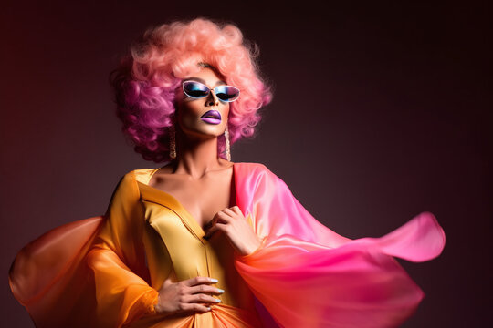 Beautiful Drag Queen in colorfull Outfit, made with generative AI