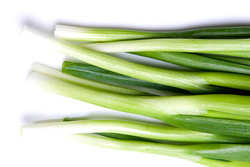 Fresh green onion on the white background
