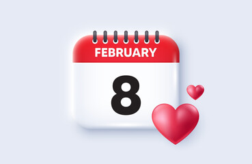 8th day of the month icon. Calendar date 3d icon. Event schedule date. Meeting appointment time. 8th day of February month. Calendar event reminder date. Vector