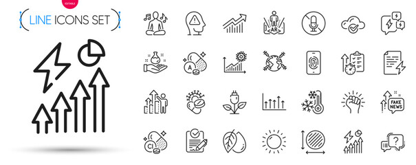 Pack of Freezing, Cloud computing and Growth chart line icons. Include Augmented reality, No microphone, Fake news pictogram icons. Question mark, Chemistry lab, Vitamin a signs. Vector