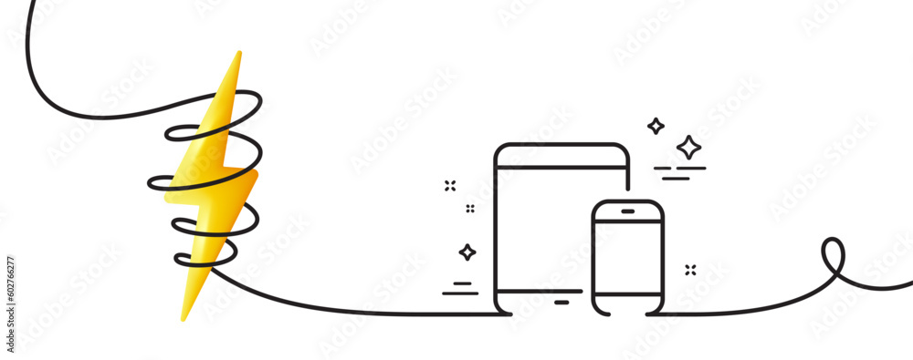 Poster mobile devices icon. continuous one line with curl. smartphone and tablet pc signs. touchscreen gadg