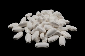 pile of white pills on a black background Generative AI