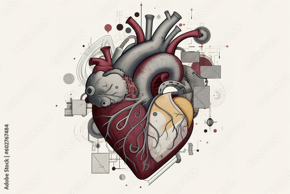 Poster a sketch of a bird perched inside the confines of a heart. Generative AI