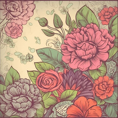 Wonderful Background with Flowers in warm colors, made with an generative AI