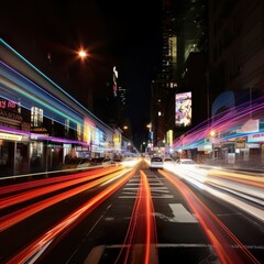 Fototapeta na wymiar Fast City Flash Lights in the Night, generative Ai 