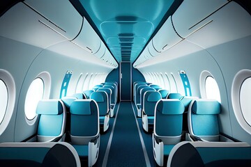 plane interior with seats, ai generative.