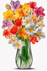 Colorful bouquet of spring flowers isolated on transparent background. (Generative AI)