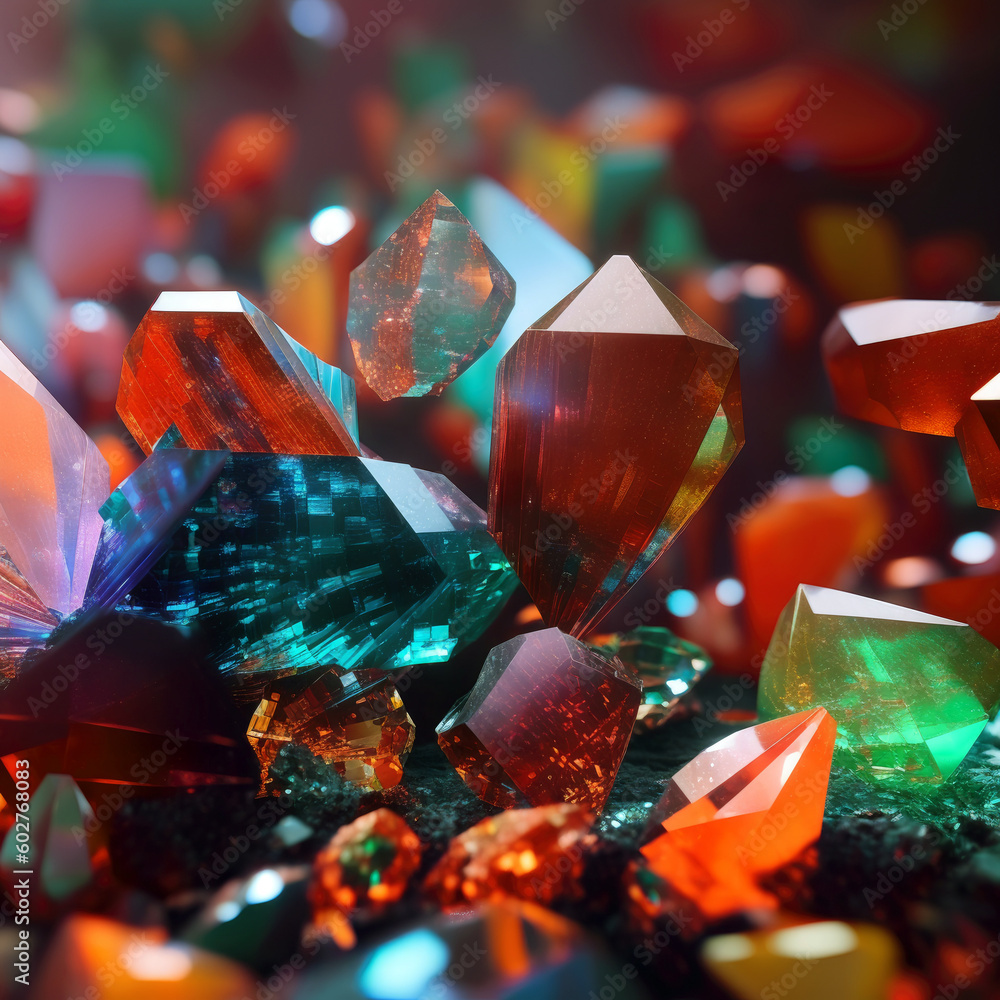 Poster abstract background of colorful crystals. dazzling crystal background, adorned with captivating boke