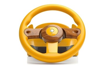 classic wooden steering wheel isolated on white Generative AI