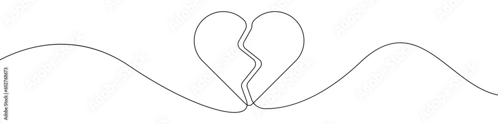Aufkleber a broken heart line continuous drawing vector. one line a broken heart vector background. м icon. co