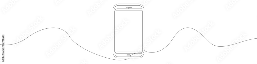 Poster smartphone line continuous drawing vector. one line smartphone vector background.smartphone icon. co