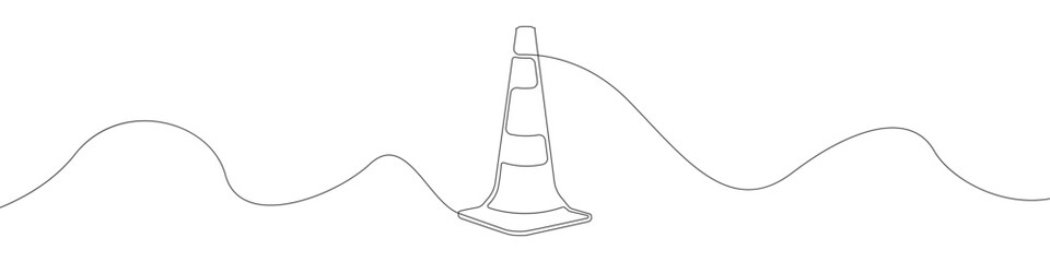 Road cone line continuous drawing vector. One line Road cone vector background. Road cone icon. Continuous outline of a Road cone. Road cone linear design.