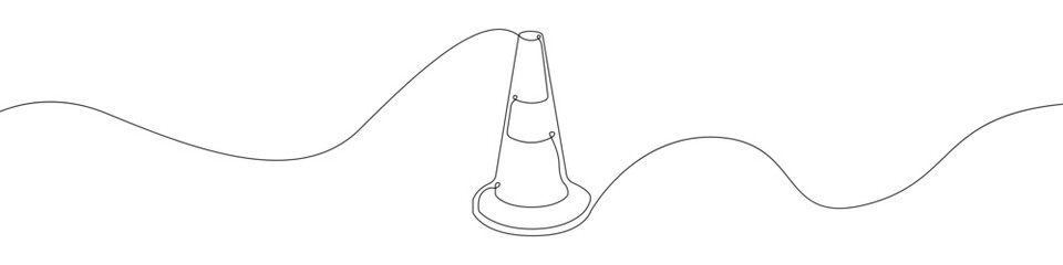 Road cone line continuous drawing vector. One line Road cone vector background. Road cone icon. Continuous outline of a Road cone. Road cone linear design.
