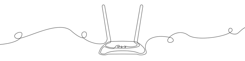 Wi-Fi router line continuous drawing vector. One line Wi-Fi router vector background. Wi-Fi router icon. Continuous outline of Wi-Fi router. Wi-Fie`s routers linear design.