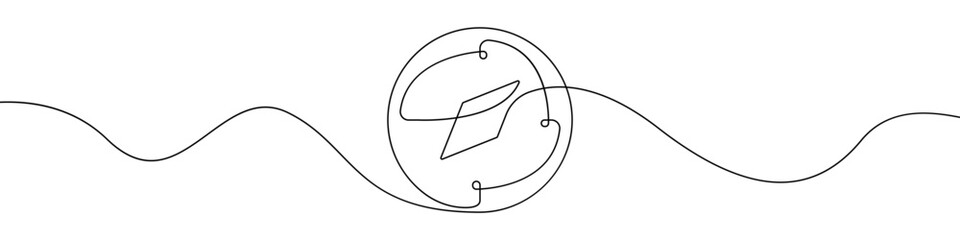 Compass line continuous drawing vector. One line Compass vector background. Compass icon. Continuous outline of Compass. Compases linear design. © Andrii