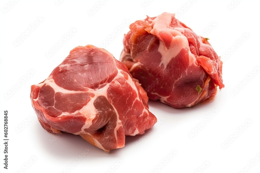 Poster two uncooked pieces of meat side by side on a cutting board Generative AI