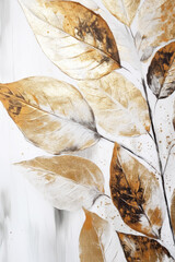Gold leaves oil painting. Gold floral background. Generative AI.