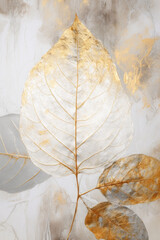 Gold leaves oil painting. Gold floral background. Generative AI.