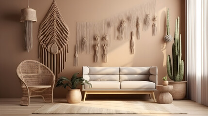 Minimalist Interior of modern interior desige 3D rendering, generative ai