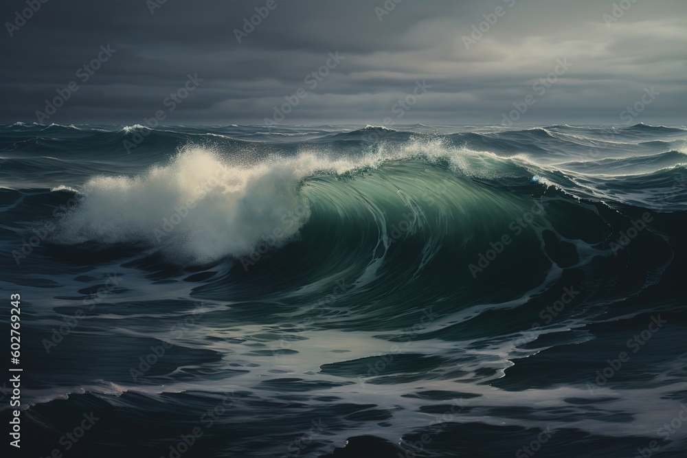 Poster a significant swell that is located in the middle of the ocean generative ai
