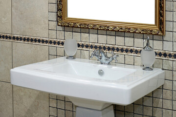 Italian style basin and faucet with ancient tiles