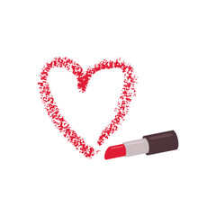 Heart drawn red lipstick. Vector image isolated on white background.