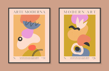 Art modern vector posters with hand drawn organic shapes,textures and doodles.Trendy contemporary illustrations for prints,flyers,banners,invitations,branding design,covers,home decor