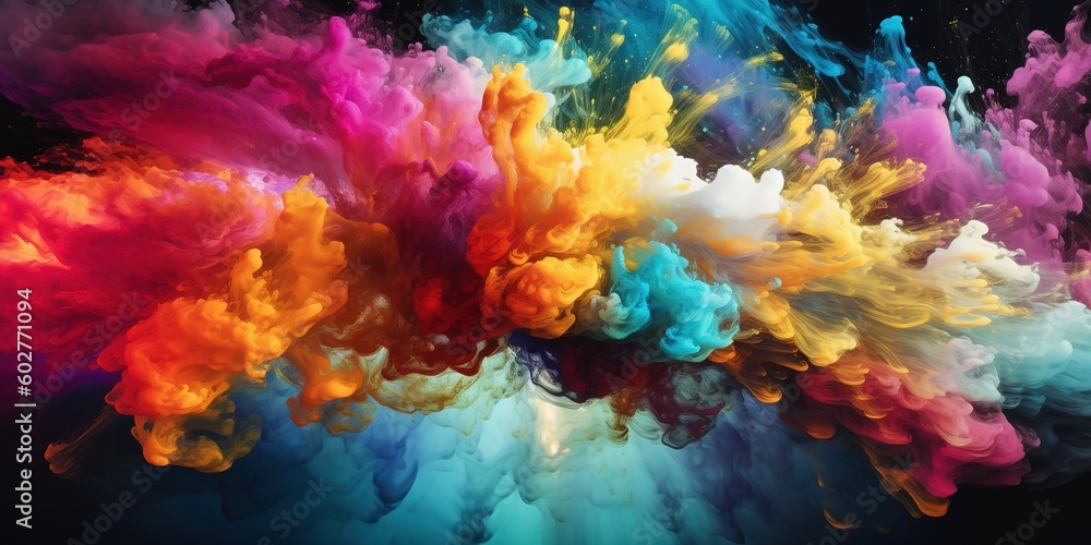 Poster a cloud of smoke with many different hues that is moving across the air generative ai