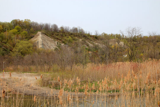 Spring landscape with lake and bluffs