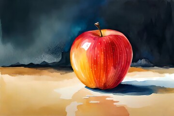 Apfel mit Copy Space gesunde Ern&auml;hrung mit Obst gemaltes Bild