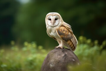 majestic barn owl perched on a rocky outcrop Generative AI