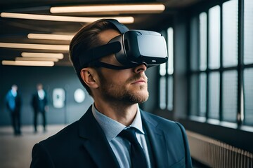 Mann mit VR Brille Besichtigung Immobilien - obrazy, fototapety, plakaty