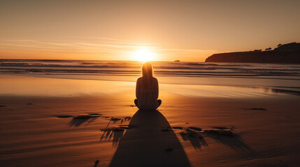 Naklejka na ściany i meble A serene yoga session taking place on the beach at sunrise Generative AI
