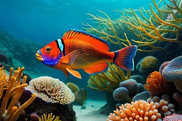 Unterwasserwelt mit Fischen und Korallen - obrazy, fototapety, plakaty