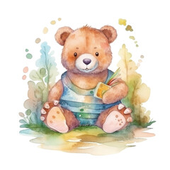 Baby Bear, Watercolor Baby, Cute Watercolor with Generative AI Technology