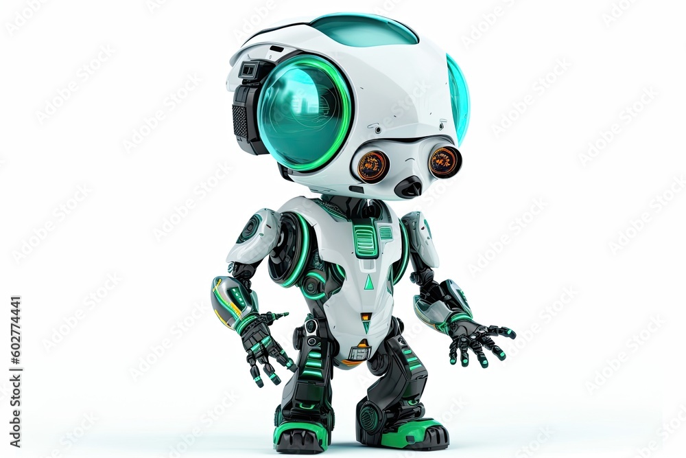 Poster humanoid robot in a standing position with arms extended forward generative ai