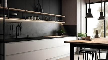 Minimalist Interior of modern interior desige 3D rendering, generative ai