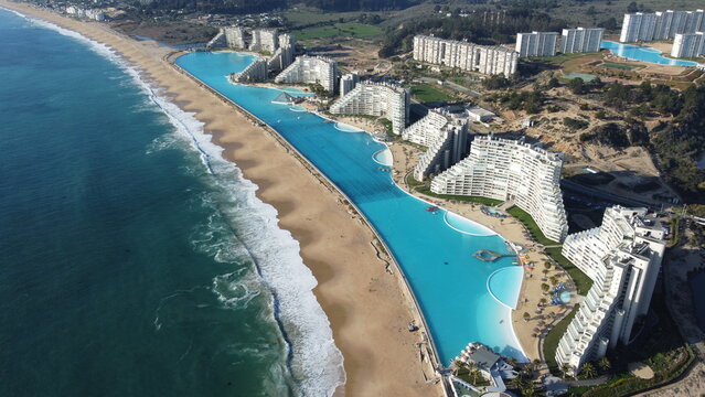 Aerial view of the biggest swimming pool in latin america in algarrobo in valparaiso in chile