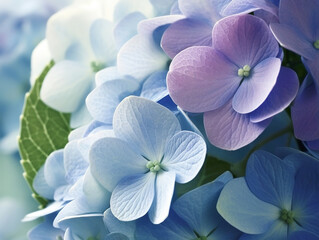 Fresh blue hydrangea flowers, close-up.