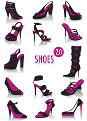 Release 2.0 of two-tone silhouettes of woman shoes, part of a collection of fashion and lifestyle objects