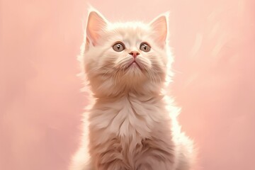 Fototapeta premium Portrait little kitten on pastel pink background. Generative AI