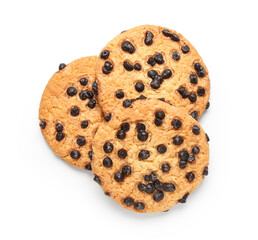 Tasty cookies with chocolate chips isolated on white background
