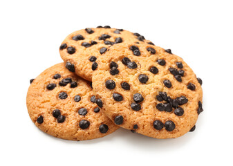 Tasty cookies with chocolate chips isolated on white background