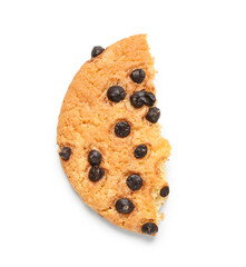 Piece of tasty cookie with chocolate chips isolated on white background