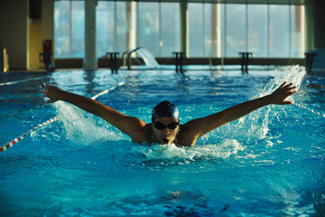 health and fitness lifestyle concept with young athlete swimmer recreating  on olimpic pool