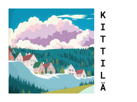 Kittilä: Vintage travel poster with an Finnish landscape and the title Kittilä